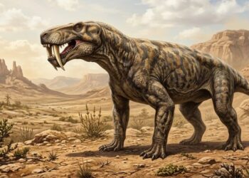 Gorgonopsia, predador pré-histórico com dentes de sabre no período Permiano.