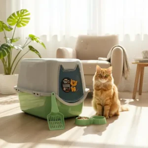 Banheiro para gatos fechado verde