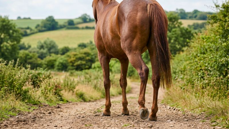 Cavalo recebendo cuidados preventivos nos cascos durante manutenção de rotina.