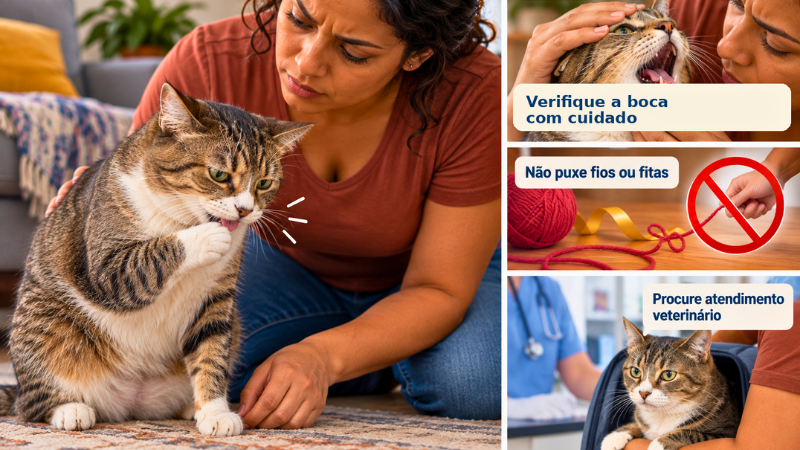Ilustração demonstrando manobra de primeiros socorros para gato engasgado